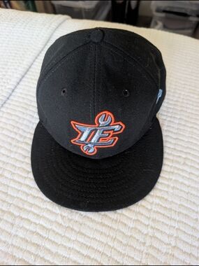 Black Baseball Cap with Orange & Light Blue Embroidered Logo